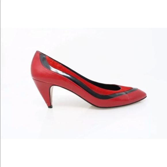 Vintage Palizzio Red Black Leather Pointed Toe Low Heel Pump - Slip On - Size 9N - Picture 9 of 16